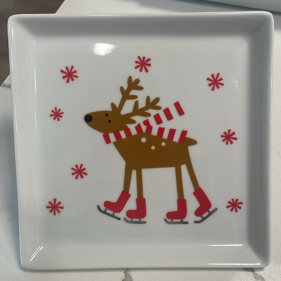Crate&Barrel Reindeer on Skates Appetizer Plates Set of 4 - Picture 2 of 5